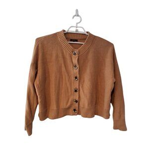 Quince sweater cardigan womens XL cropped camel organic cotton